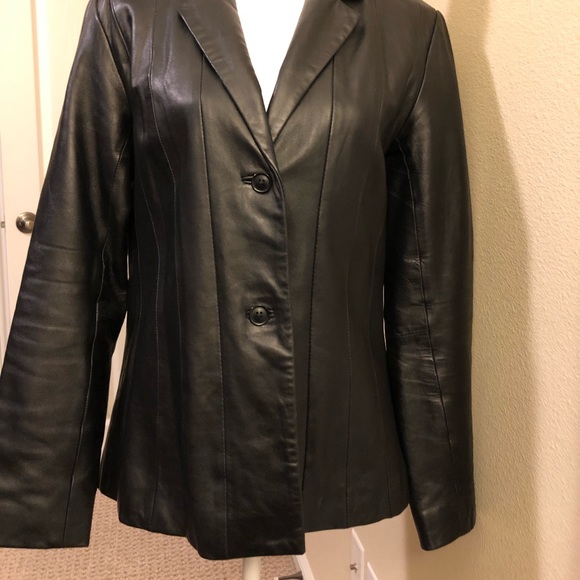 Black Leather Seamed Blazer - Picture 1 of 4